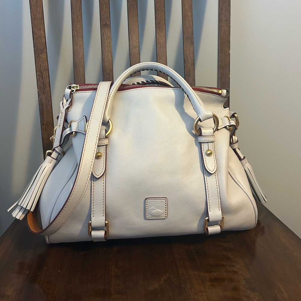 Dooney & Bourke Light Beige Florentine Satchel with Gold Accents